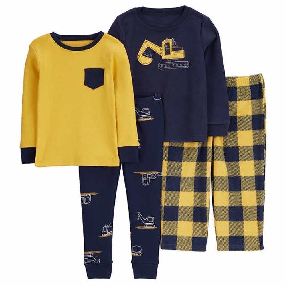 Carters Kids' 4-piece Pajamas Excavator Construction Gift NWT